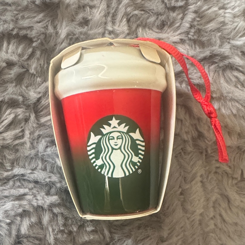 Starbucks Red-to-Green Holiday Cup Ornament with White Lid